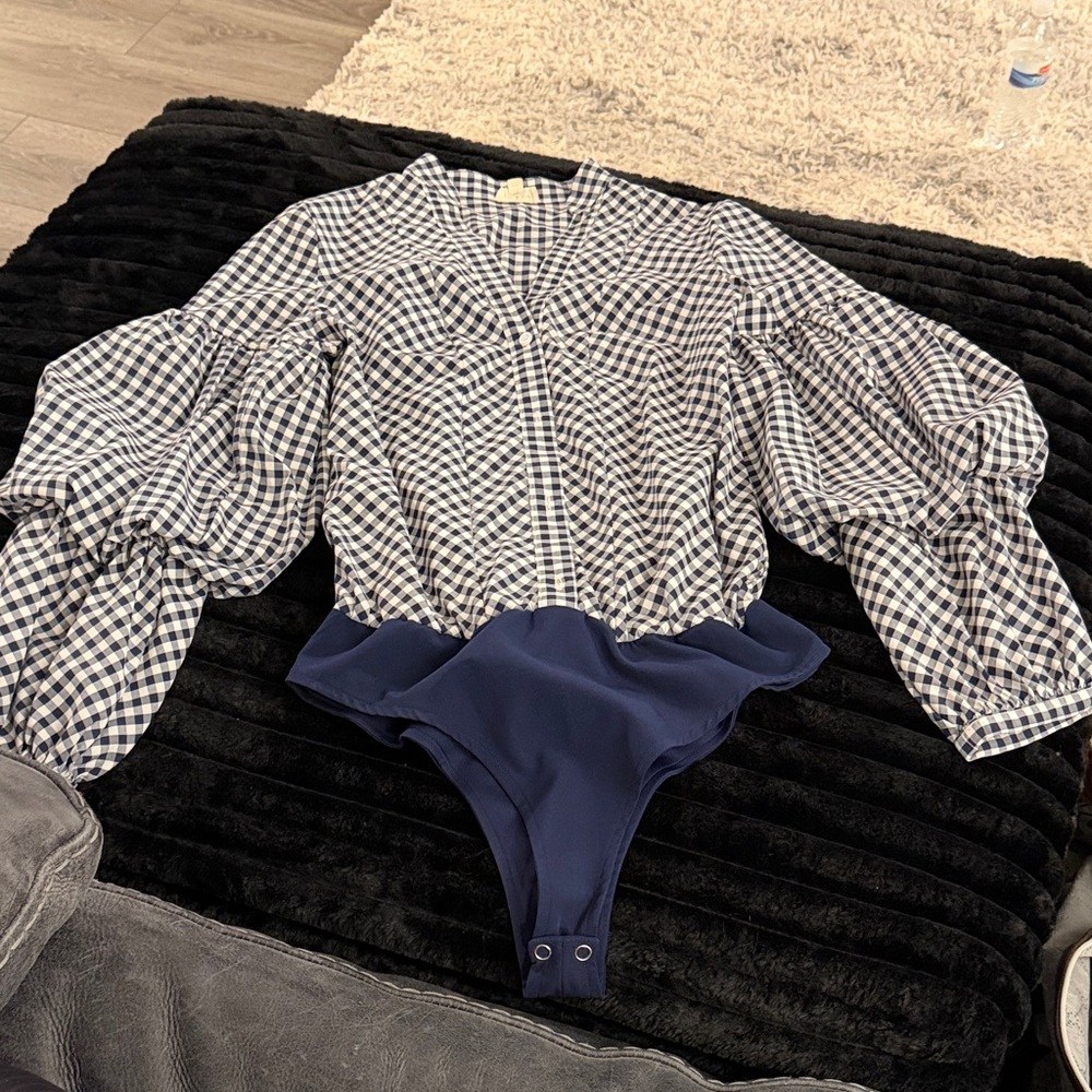 Tea n Cup Navy and White Checkered Top
